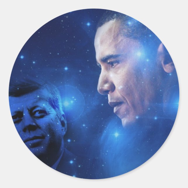 Pegatina Redonda Pasando la antorcha, John F. Kennedy Barack Obama (Anverso)