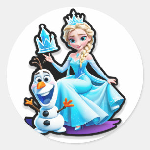Pegatina Redonda Pasándolo genial con Elsa en mi cumpleaños!