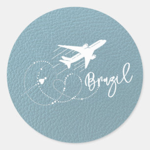 Pegatina Redonda Pasaporte de Brasil azul de pizarra