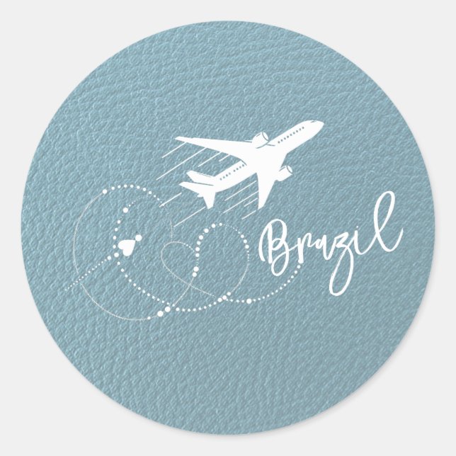 Pegatina Redonda Pasaporte de Brasil azul de pizarra (Anverso)