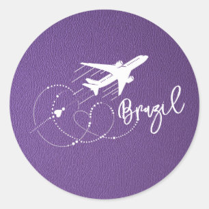 Pegatina Redonda Pasaporte de Brasil morado