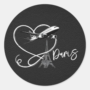Pegatina Redonda Pasaporte de París negro