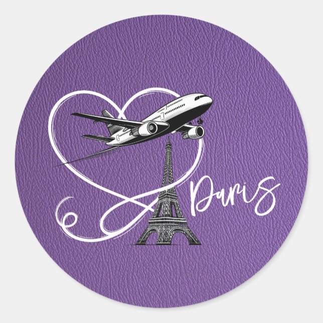 Pegatina Redonda Pasaporte de París púrpura (Anverso)