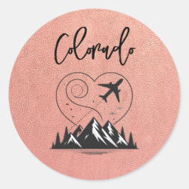 Pegatina Redonda Pasaporte Rosa de oro Colorado