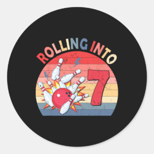 Pegatina Redonda Pasar a 7 Bowling Cumpleaños Niños De 7 Años Pa