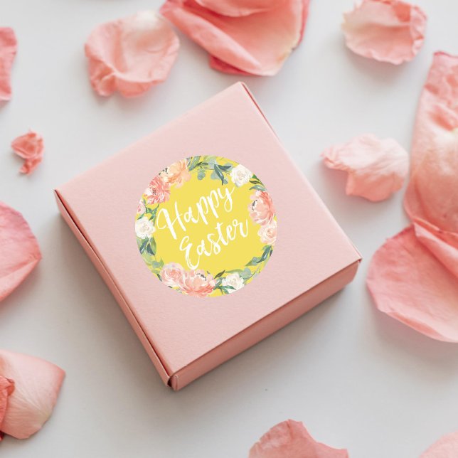 Pegatina Redonda Pascua amarilla floral de primavera (Subido por el creador)