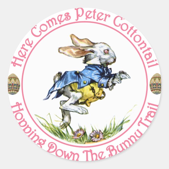 Pegatina Redonda Pascua - Aquí Viene Peter Cottontail (Anverso)