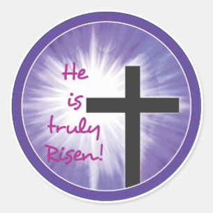 Pegatina Redonda Pascua bendición cruza estreno en morado, sube