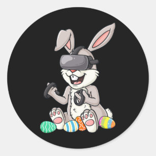 Pegatina Redonda Pascua Bunny Gamer Fun Eggs Jugando Niños Niños Ki