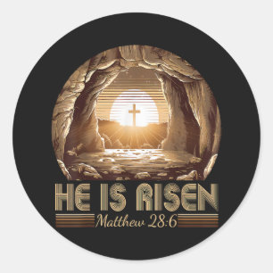 Pegatina Redonda Pascua cristiana Él ha resucitado Jesús