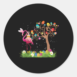 Pegatina Redonda Pascua de Bunny Flamingo 2021   Amantes del flamen