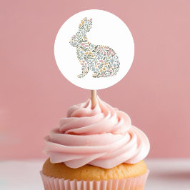 Pegatina Redonda Pascua de primavera de Conejo de Flores Silvestres