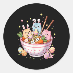 Pegatina Redonda Pascua de Ramen gatos lindo de anime feliz día de