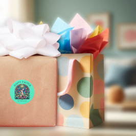 Pegatina Redonda Pascua de Vidrio Manchado Mint Green Bunny Gardene