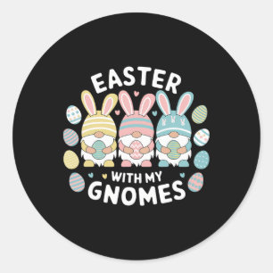 Pegatina Redonda Pascua divertida con mis gnomios Feliz Pascua Gnom