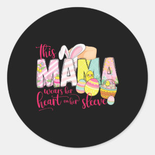 Pegatina Redonda Pascua dulce mamá conejita Floral Día de la madre 
