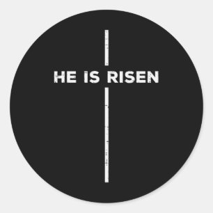 Pegatina Redonda Pascua Él ha Resucitado Cruz Jesús Religiosos Homb
