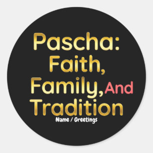 Pegatina Redonda Pascua Fe Familia y Tradición Cristiana de Pascua