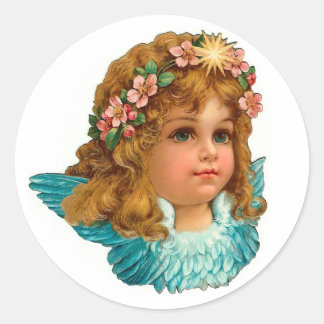 Pegatina Redonda Pascua Floral de Angel Vintage en Victoria