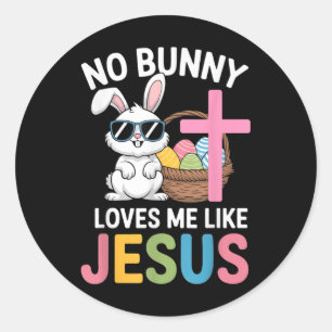 Pegatina Redonda Pascua Ningún Conejo Me Ama Como Jesús Niños Mujer