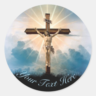 Pegatina Redonda Pascua Personaliza a Jesús en la Cruz