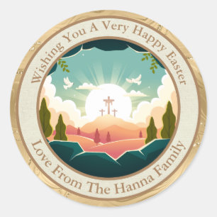 Pegatina Redonda Pascua personalizada Escuela de Iglesia y Doming