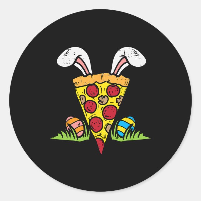Pegatina Redonda Pascua Pizza Slice Bunny Ears Divertido Snack Food (Anverso)