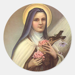 Pegatina Redonda Pascua religiosa vintage, monja con cruz
