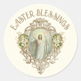 Pegatina Redonda Pascua Vintage Resurrección Pascha Religioso