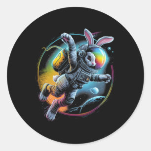 Pegatina Redonda Pascua Volando Galaxia Espacio Conejo Conejo Conej