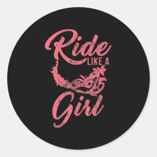 Pegatina Redonda Paseo Como Un Regalo Funny De Motocicleta Chica