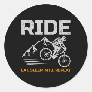 Pegatina Redonda Paseo en bicicleta de montaña Comer Dormir Mtb Rep