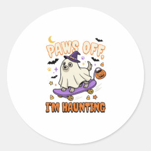 Pegatina Redonda Paseo en patineta espeluznante de perro de Hallowe