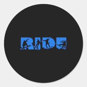 Pegatina Redonda Paseo en snowboard Blue Ride Snowboard Darde Ride