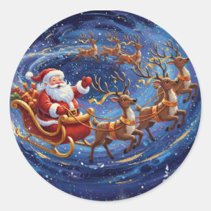 Pegatina Redonda Paseo en Trineo de Santa – Navidad Mágica