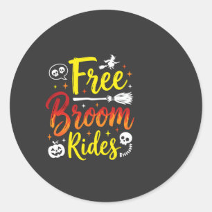 Pegatina Redonda Paseos en Escoba Gratis de Halloween Bruja Gráfica