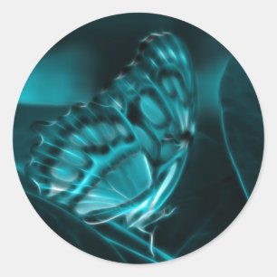 Pegatina Redonda Pasión de medianoche, besos de mariposa azul