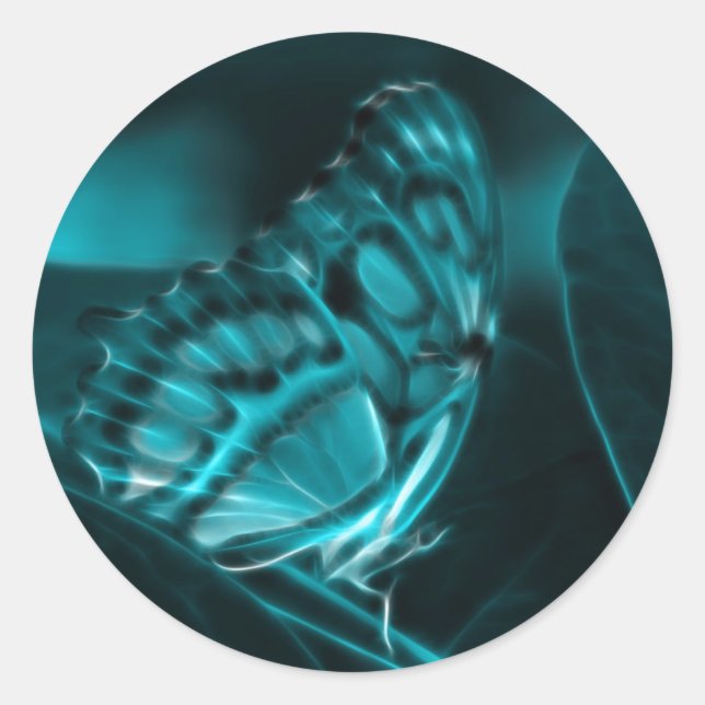 Pegatina Redonda Pasión de medianoche, besos de mariposa azul (Anverso)