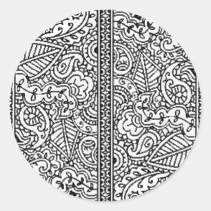 Pegatina Redonda Pasión de Paisley - negro (alheña)