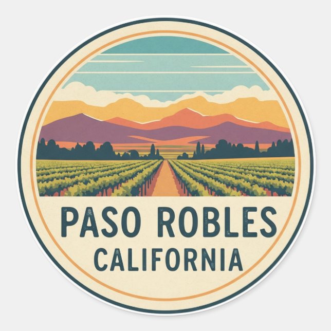 Pegatina Redonda Paso Robles California Central Coast (Anverso)