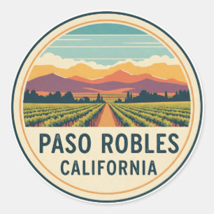 Pegatina Redonda Paso Robles Costa Central de California