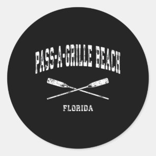Pegatina Redonda Pass-A-Grille Beach Florida Nautical Crossed Oars