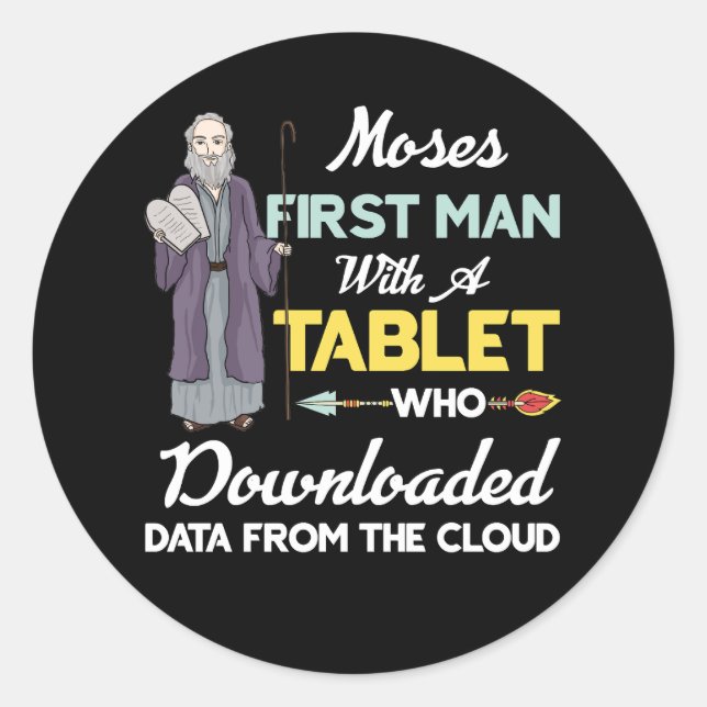 Pegatina Redonda Passover Moses first man downloaded data from the  (Anverso)