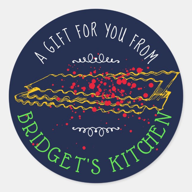 Pegatina Redonda Pasta de Lasagna personalizada desde la cocina de (Anverso)