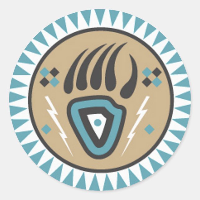 Pegatina Redonda Pasta de oso nativo americano (Anverso)