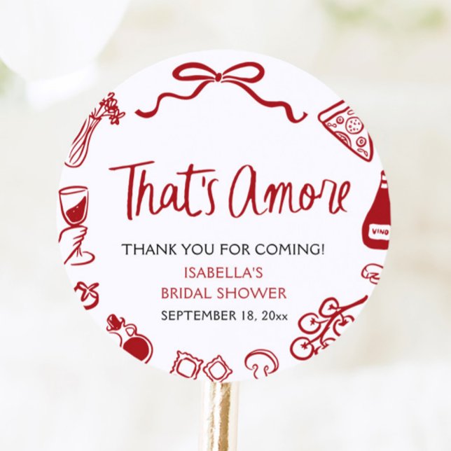 Pegatina Redonda Pasta de Pizza de Amor Rojo Italiano Despedida de  (Red Italian That's Amore Pizza Pasta Bridal Shower Classic Round Sticker)