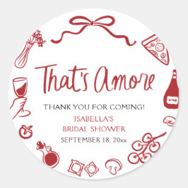 Pegatina Redonda Pasta de Pizza Rojo Italiano Eso es Amor Despedida