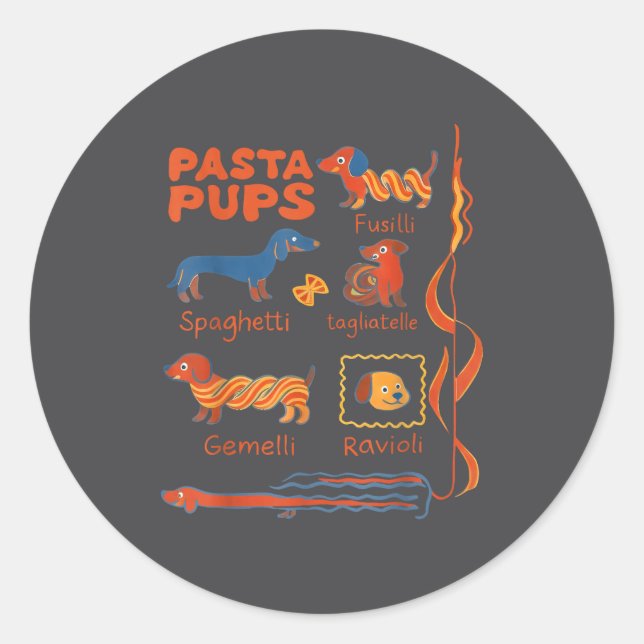 Pegatina Redonda Pasta P Dog Funny Dachshund Dog Pasta Foodie Dog S (Anverso)