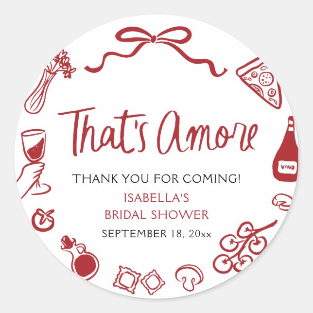 Pegatina Redonda Pasta Pizza para Fiesta de Soltera Rojo Italiano E (Anverso)