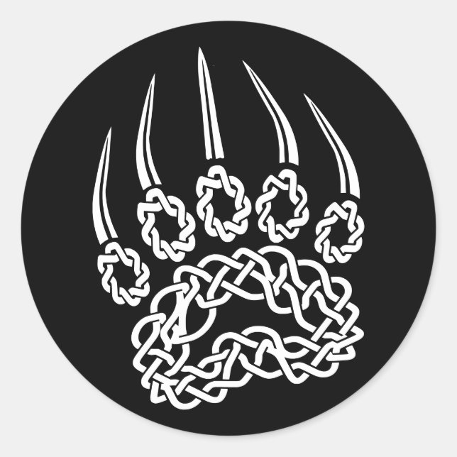 Pegatina Redonda Pasta tribal de oso blanco (Anverso)